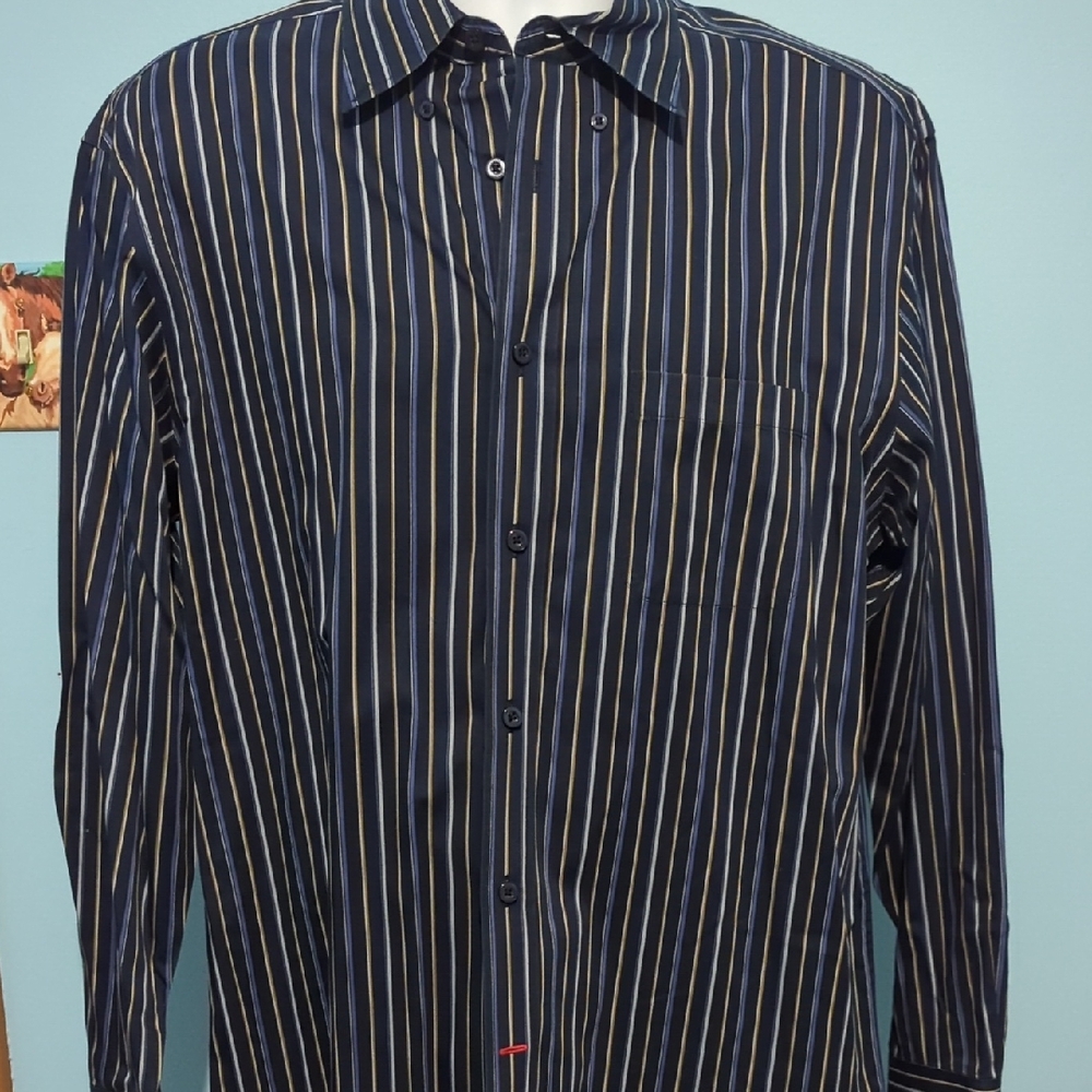 Roundtree &Yorke Navy Striped Button-Down Shirt